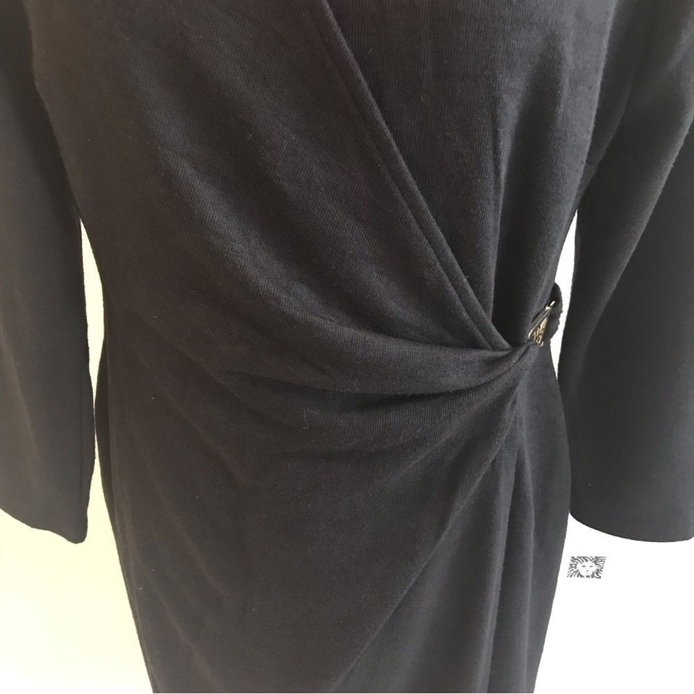 ✨Anne Klein Dress Faux Wrap Long Sleeve Gold Buckle NWT